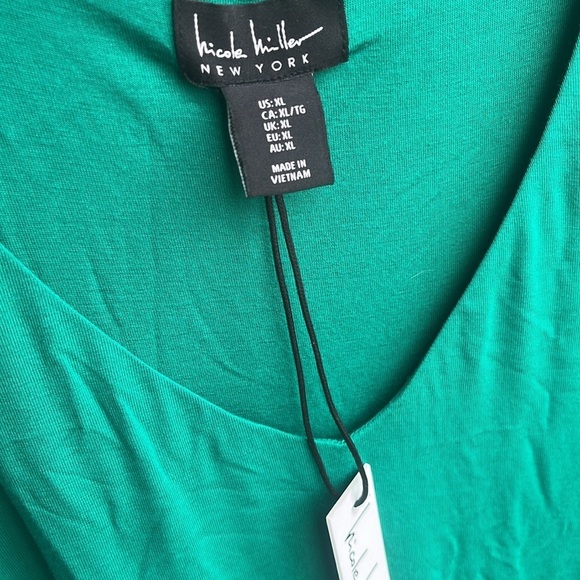 Nicole Miller v neck 3/4 sleeve belted maxi spring dress grass green size XL NWT - Picture 13 of 17